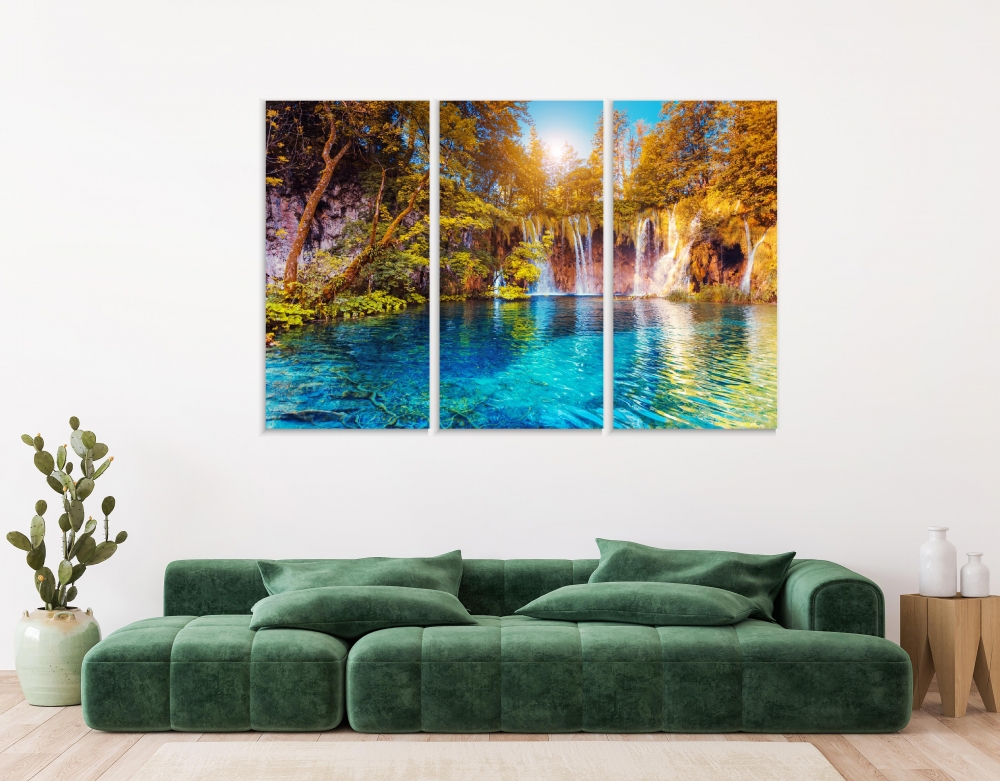 

Картина на холсте Модульные Модульная картина Plitvice Lakes 3 картины 70х140 см.