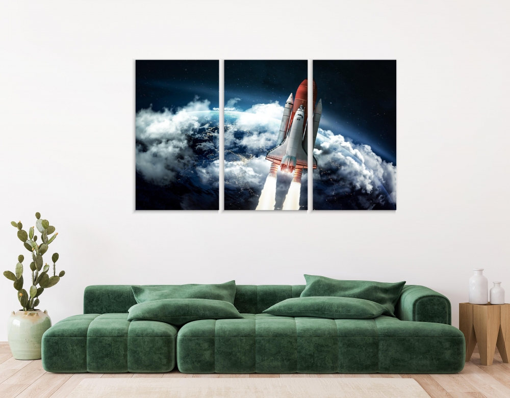 

Картина на холсте Модульные Модульная картина Space Shuttle In The Atmosphere 3 картины 40х80 см.
