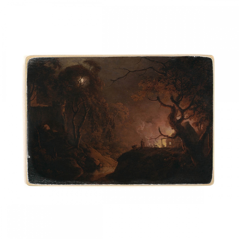 

Деревянный постер Искусство Joseph Wright of Derby - Cottage on fire at night А2