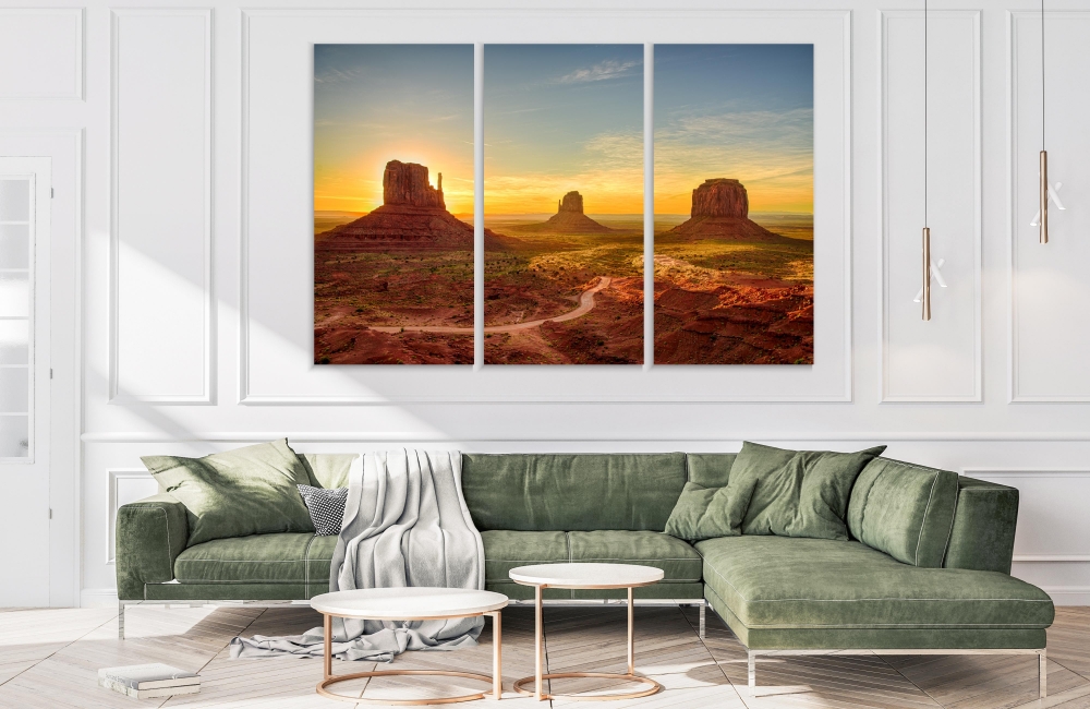 

Картина на холсте Модульные Модульная картина Sunrise In Monument Valley 3 картины 40х80 см.