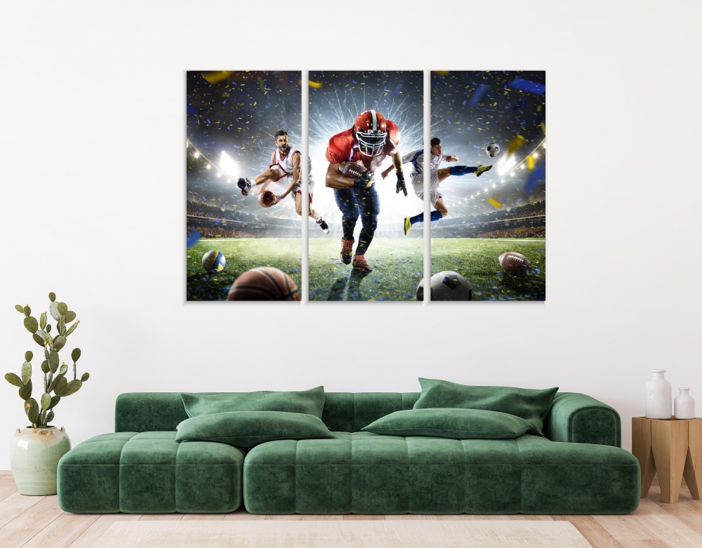 

Картина на холсте Модульные Модульная картина Multi Sports Happy Players 3 картины 45х90 см.