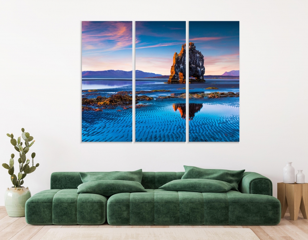 

Картина на холсте Модульные Модульная картина Huge Basalt Stack Hvitserkur 3 картины 60х120 см.