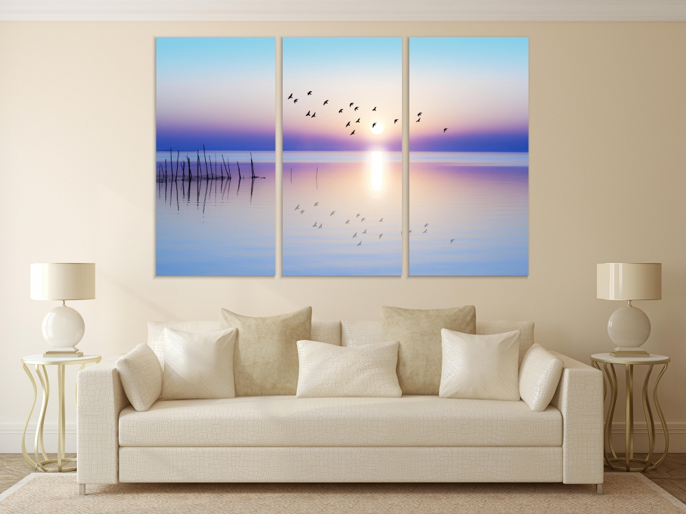 

Картина на холсте Модульные Модульная картина Sunrise Over The Lake 3 картины 70х140 см.