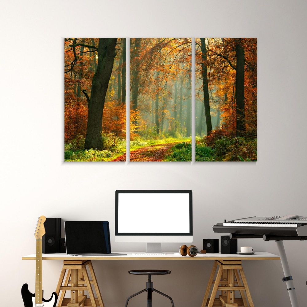 

Картина на холсте Модульные Модульная картина Autumn Foggy Forest 3 картины 60х120 см.