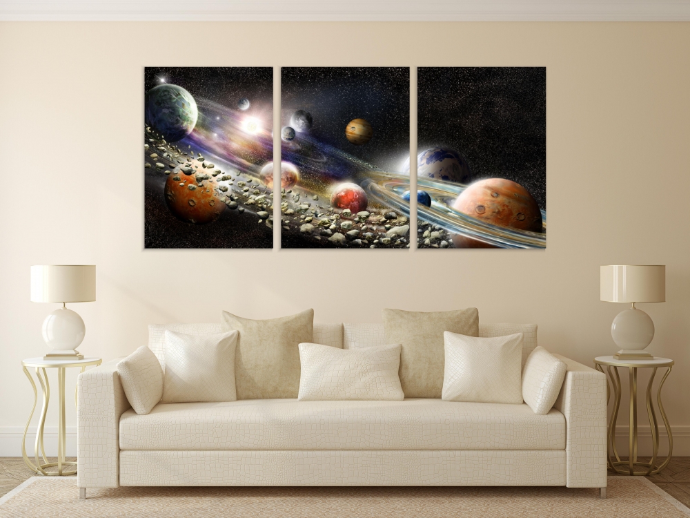 

Картина на холсте Модульные Модульная картина Alien Solar System With Asteroid Ring 3 картины 70х140 см.
