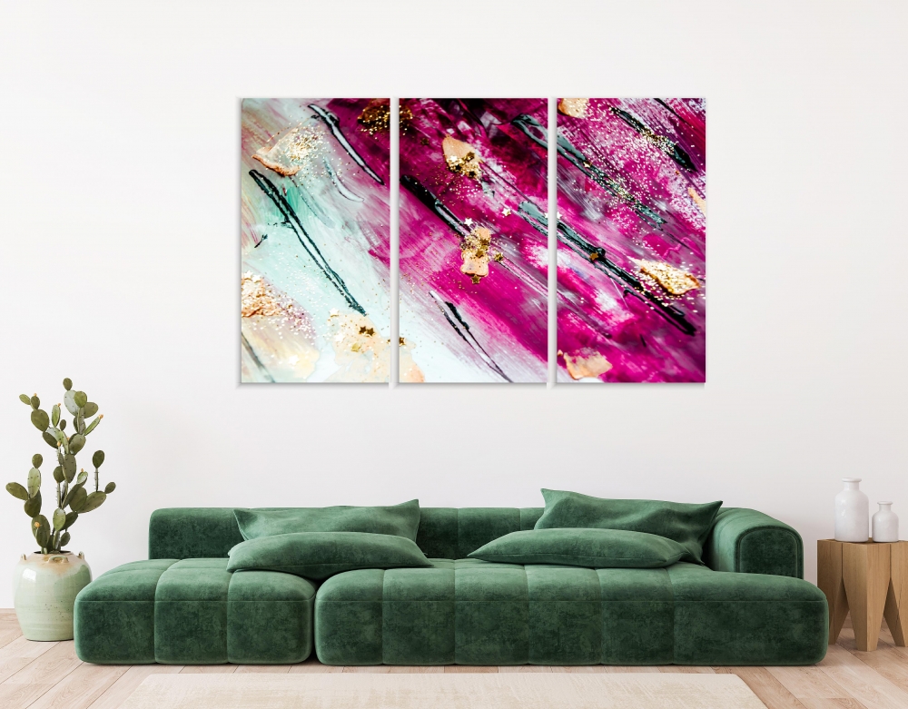 

Картина на холсте Модульные Модульная картина Gold Flowers And Sparkles 3 картины 70х140 см.
