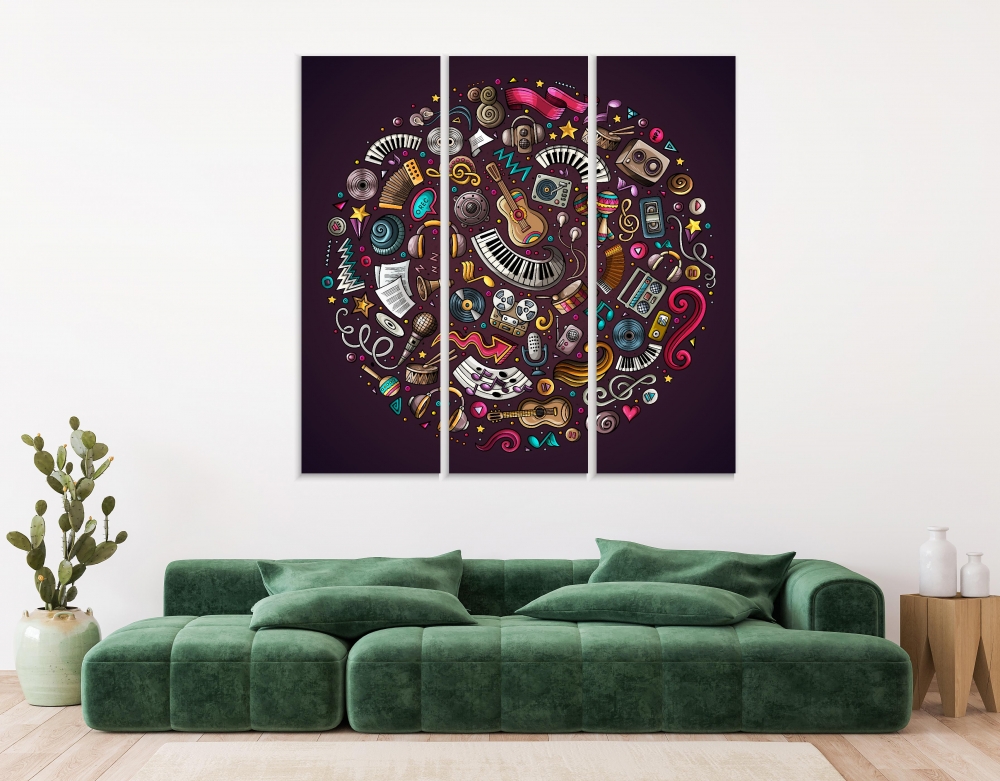 

Картина на холсте Модульные Модульная картина Set Of Musical Instruments 3 картины 70х140 см.