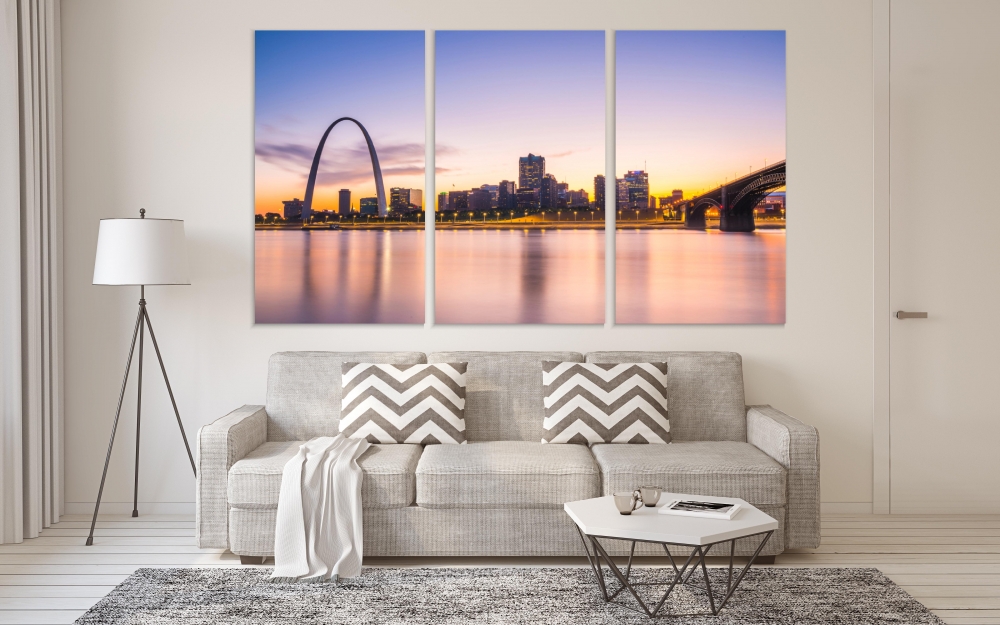 

Картина на холсте Модульные Модульная картина St Louis Skysline Sunset 3 картины 40х80 см.