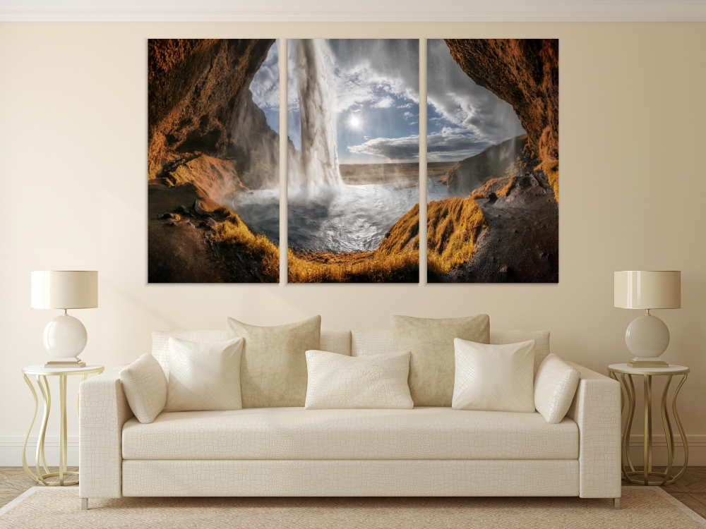

Картина на холсте Модульные Модульная картина Водопад в Исландии 3 картины 25х50 см.