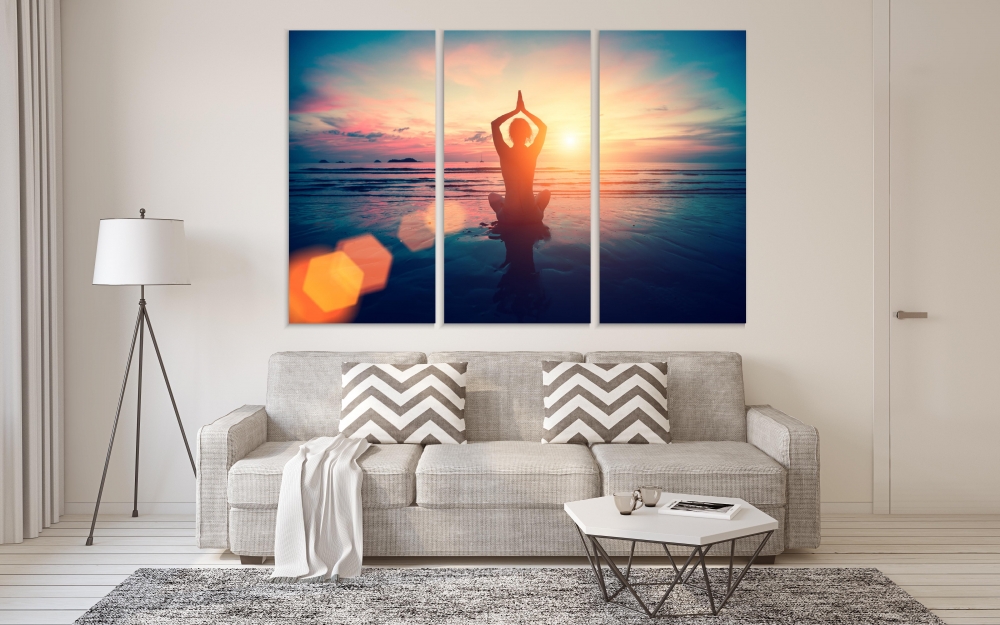 

Картина на холсте Модульные Модульная картина Yoga At Sunset 3 картины 25х50 см.