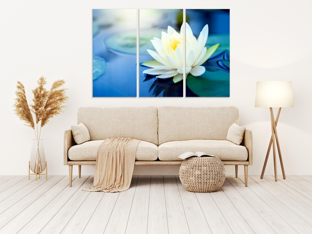 

Картина на холсте Модульные Модульная картина White Lotus Flower 3 картины 60х120 см.