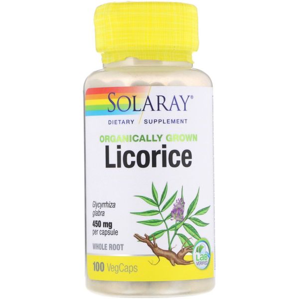 

Корень солодки Organically Grown Licorice Solaray 450 мг 100 капсул (SR100)