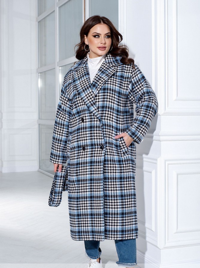 

Пальто Minova 32352 - Блакитно-чорне, Пальто Minova 32352 66-68 Блакитно-чорне