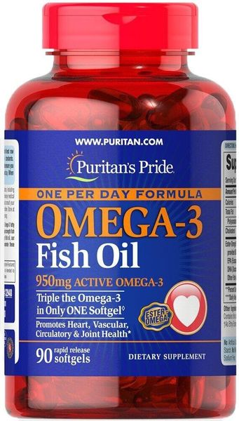 

Омега-3 рыбий жир Omega-3 Fish Oil Puritan's Pride 1360 мг 950 мг активного 90 капсул (PP241)