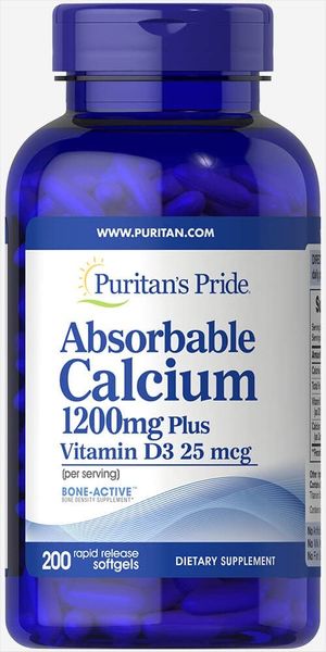 

Кальций и витамин D3 Absorbable Calcium with Vitamin D3 Puritan's Pride 1200 мг/1000 МЕ 200 капсул (PP380)