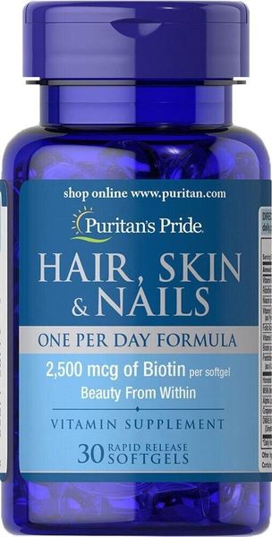 

Формула для волос кожи ногтей Hair Skin & Nails One per day formula Puritan's Pride 30 капсул (PP277)