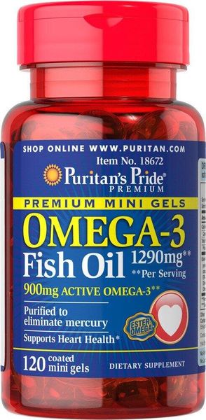 

Омега-3 рыбий жир Omega-3 Fish Oil Puritan's Pride 1290 мг 450 активного омега-3 120 капсул (PP236)