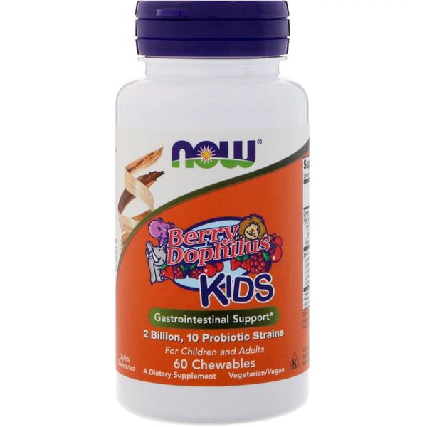 

Пробиотики Berry Dophilus Kids Now Foods 4 млрд КОЕ 60 таблеток (NF584)