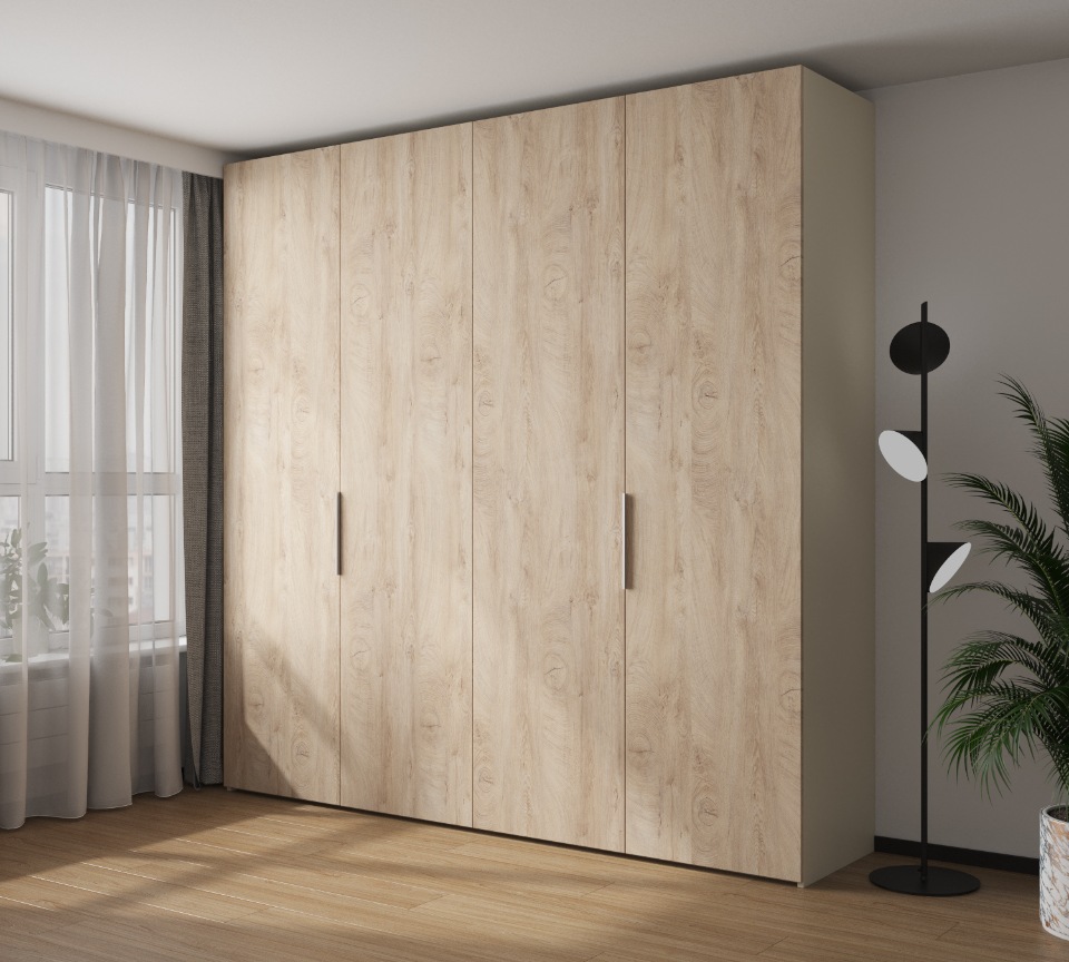 

Шкаф VitalMebli Line 230-1 четырехдверный 2300х560х2400 мм корпус Слоновая кость + двери Дуб Эндгрейн