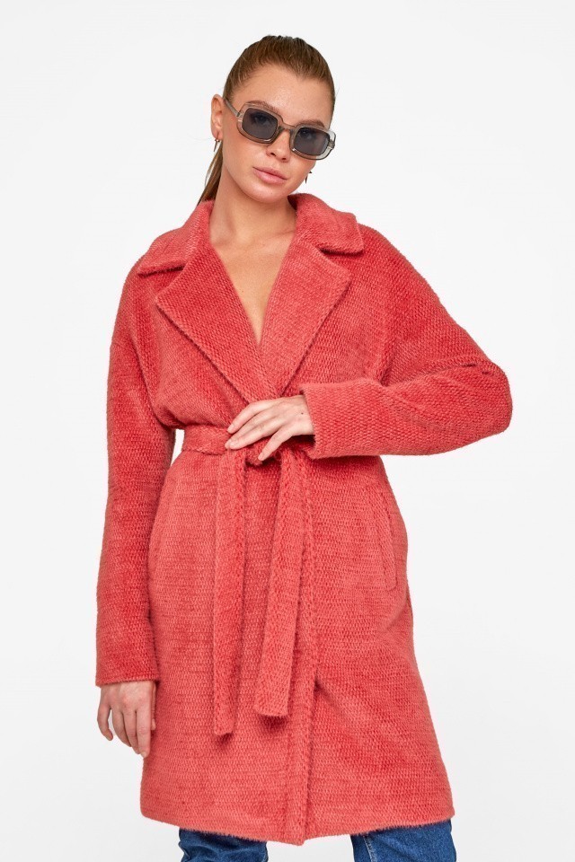 

Демисезонное пальто-халат с поясом Monroe коралл, Демисезонное пальто-халат с поясом Monroe коралл 44