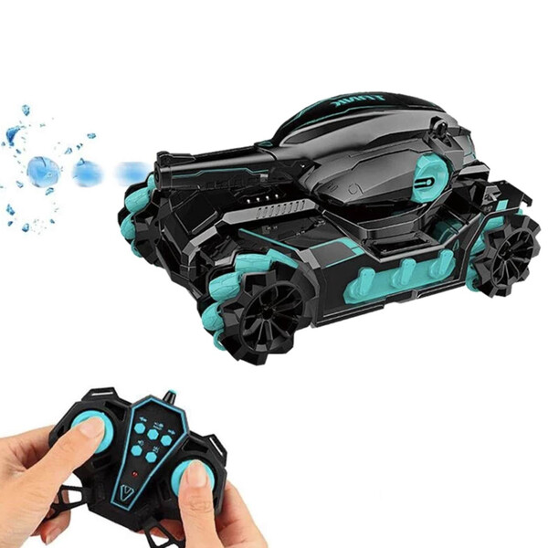 

Машинка-танк на радиоуправлении стреляющий водяными пулями детский со светозвуковыми эффектами Черно-бирюзовый (1112800)