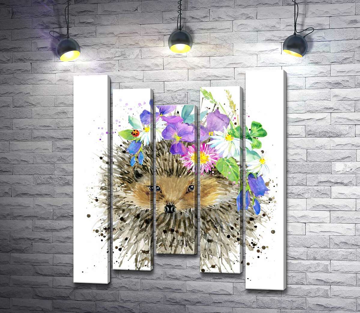 

Модульная картина ArtPoster Букет лесных цветов примостился на голове ежа 130x156 см Модуль №28