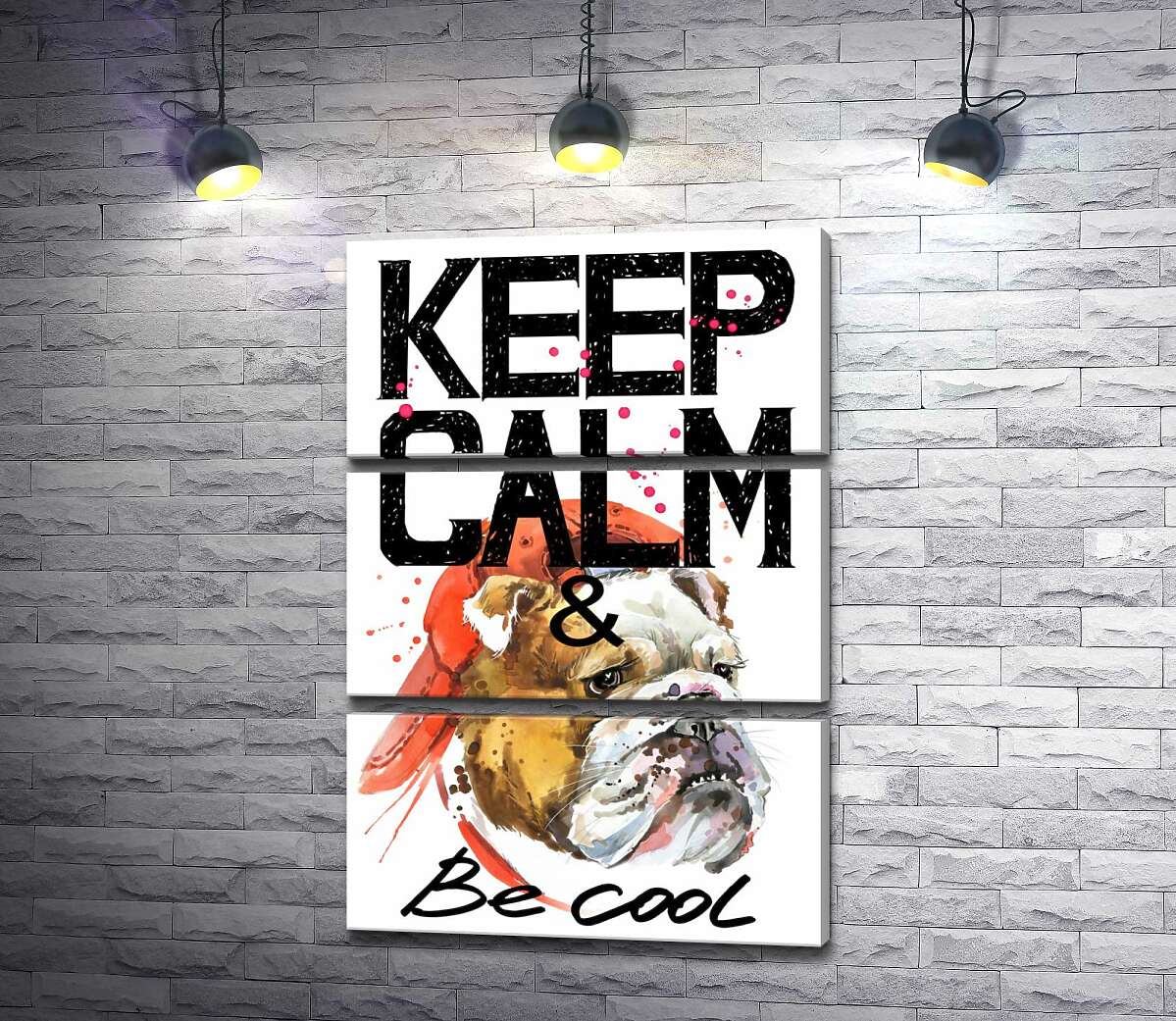 

Модульная картина ArtPoster Бульдог в красной кепке среди надписи "keep calm and be cool" 100x147 см Модуль №13
