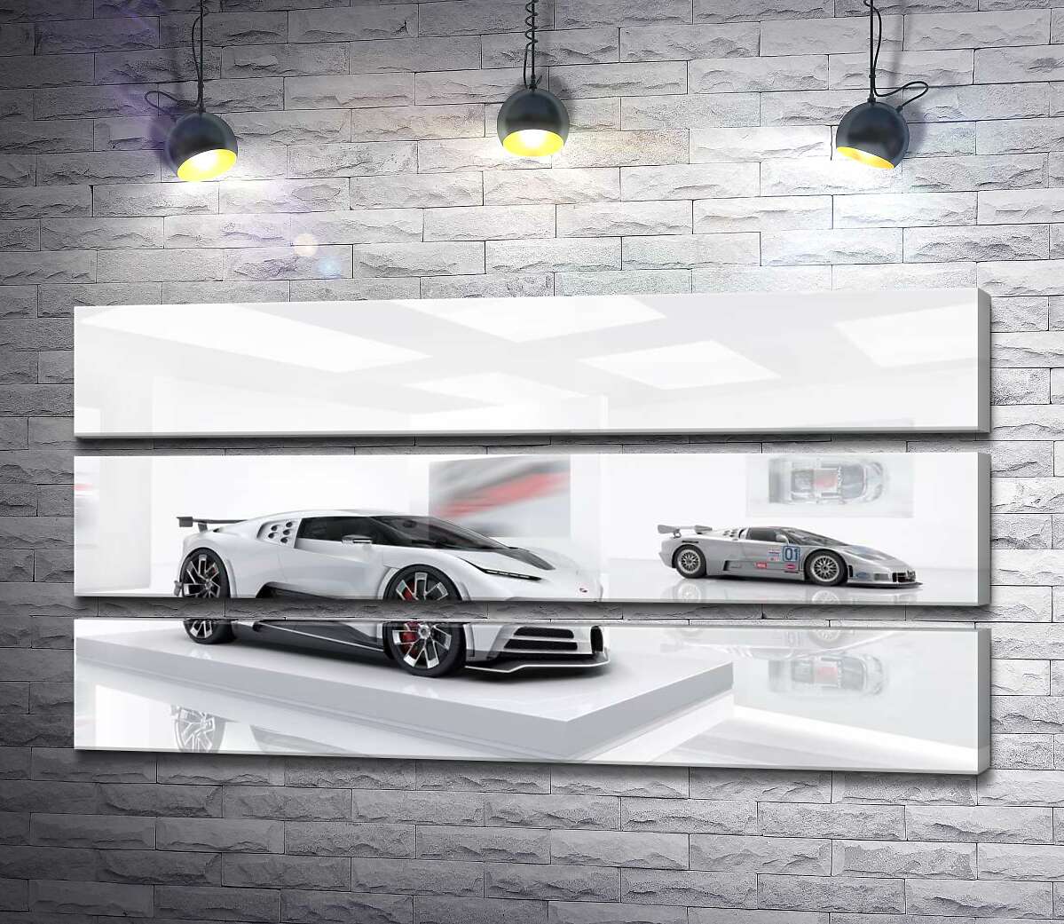 

Модульная картина ArtPoster Белый блеск спортивного автомобиля Бугатти (Bugatti Centodieci) 120x60 см Модуль №13