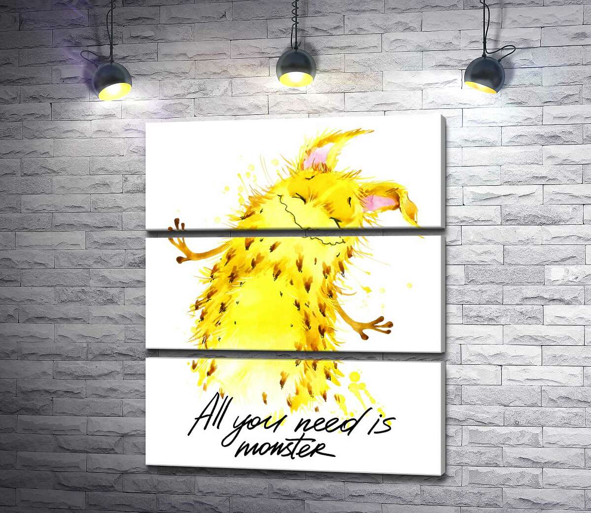 

Модульная картина ArtPoster Веселый желтый монстр с надписью "all you need is monster" 51x60 см Модуль №13