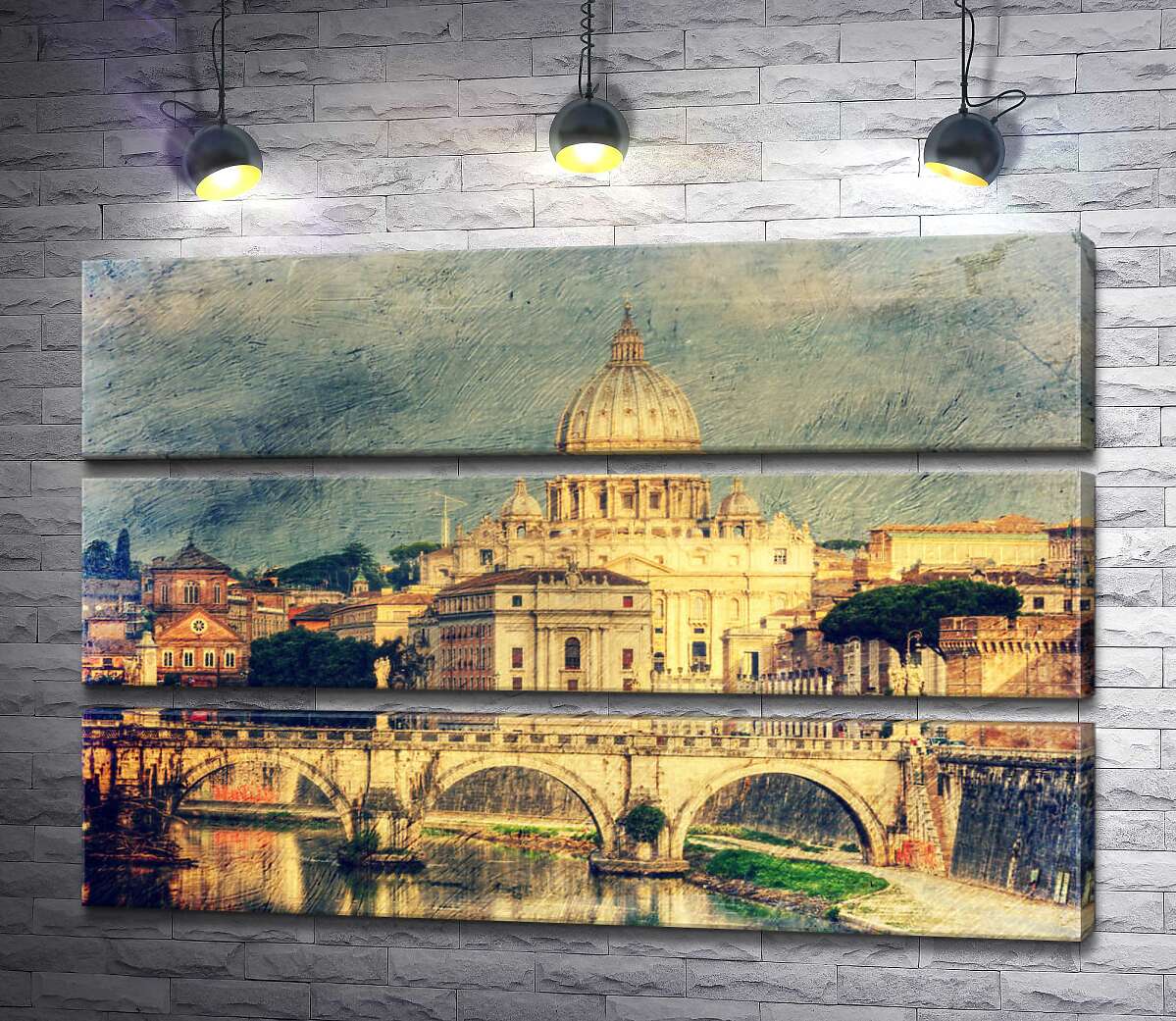

Модульная картина ArtPoster Вид на грандиозный собор Святого Петра (St. Peter's Cathedral) с изящного моста Святого Ангела (St. Angelo Bridge) 130x87 см Модуль №13