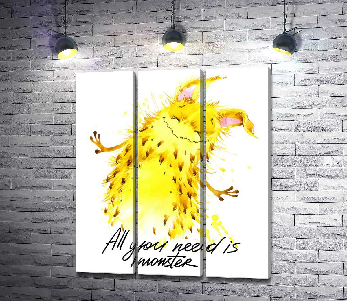 

Модульная картина ArtPoster Веселый желтый монстр с надписью "all you need is monster" 102x118 см Модуль №11