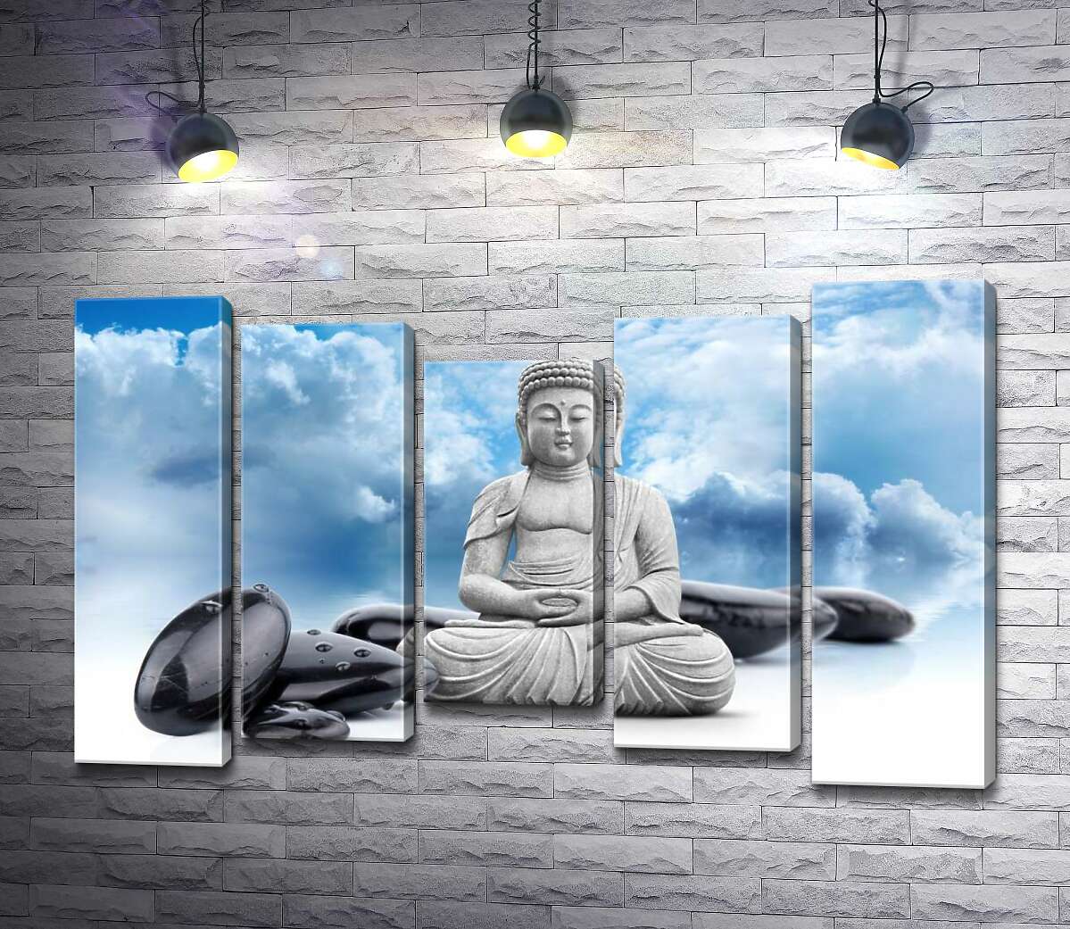 

Модульная картина ArtPoster Будда в позе лотоса среди черных камней на фоне лазурного неба 100x65 см Модуль №28