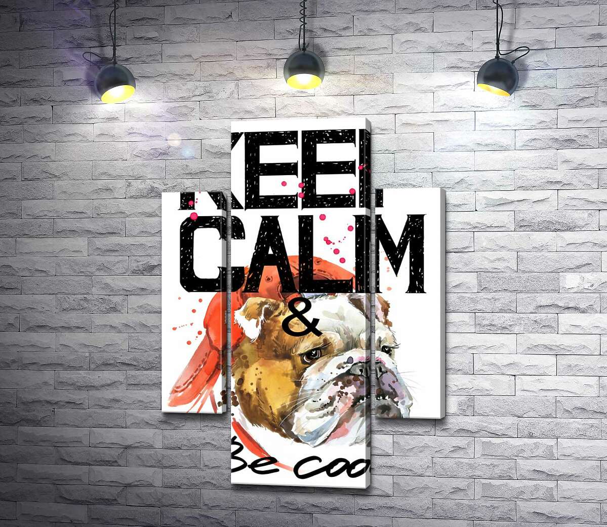 

Модульная картина ArtPoster Бульдог в красной кепке среди надписи "keep calm and be cool" 80x119 см Модуль №7