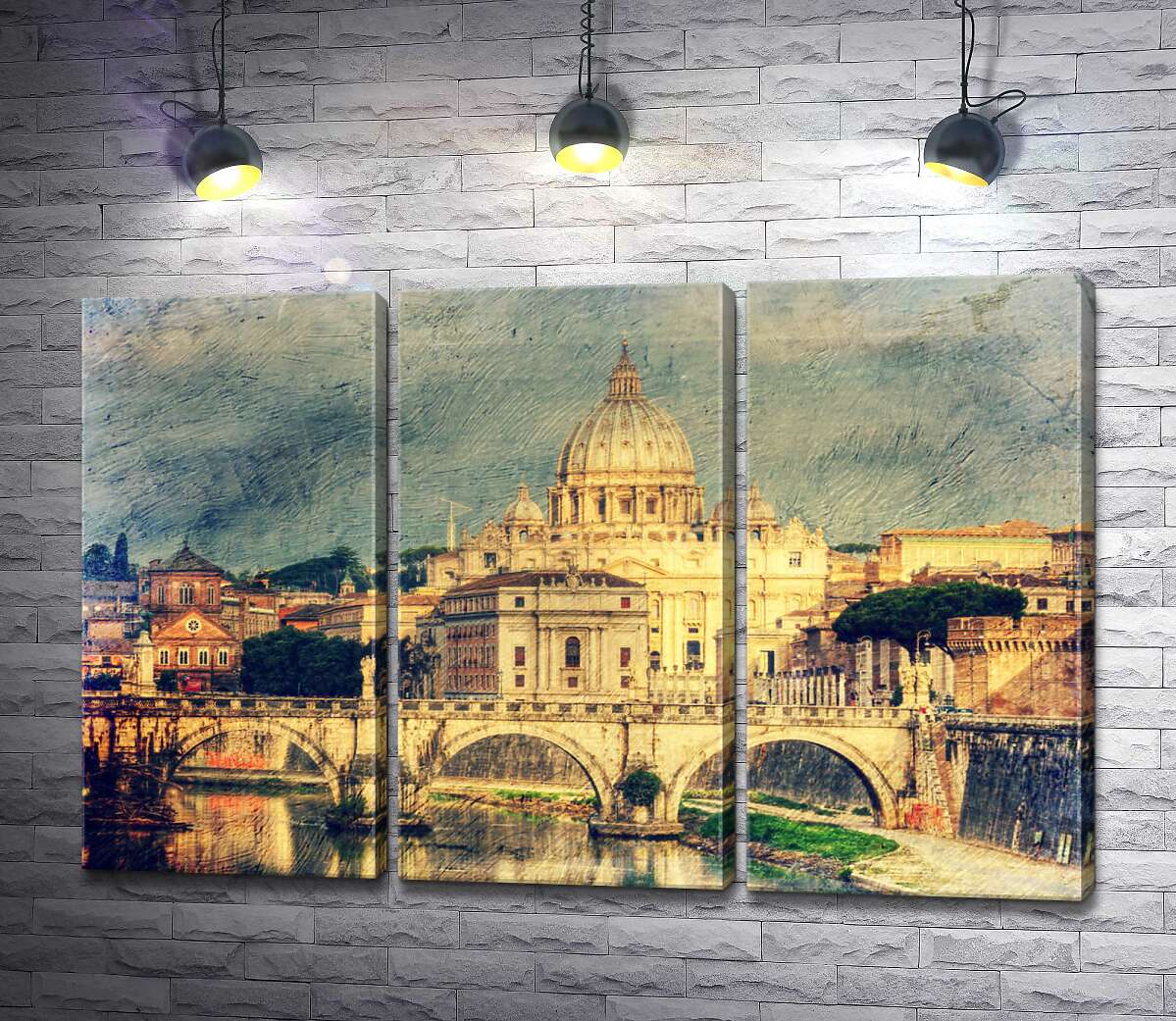 

Модульная картина ArtPoster Вид на грандиозный собор Святого Петра (St. Peter's Cathedral) с изящного моста Святого Ангела (St. Angelo Bridge) 102x67 см Модуль №11