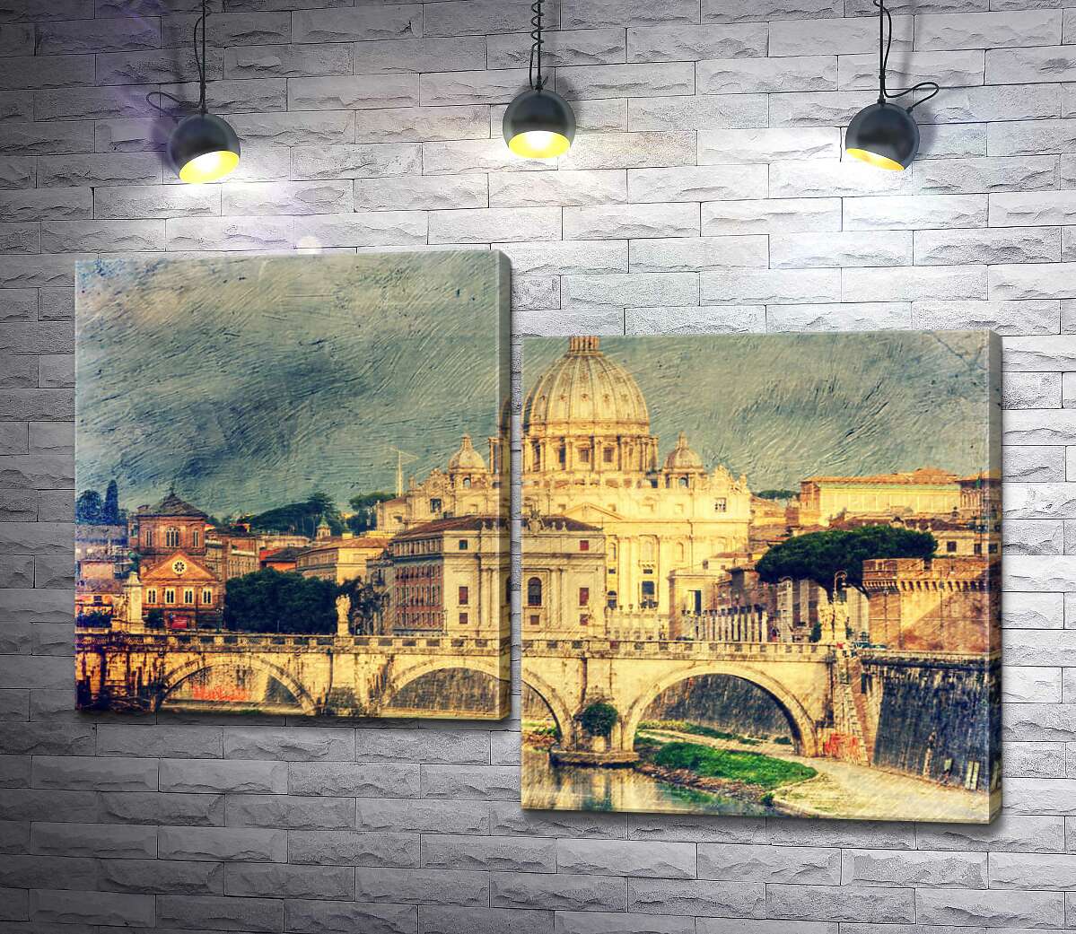 

Модульная картина ArtPoster Вид на грандиозный собор Святого Петра (St. Peter's Cathedral) с изящного моста Святого Ангела (St. Angelo Bridge) 100x68 см Модуль №5