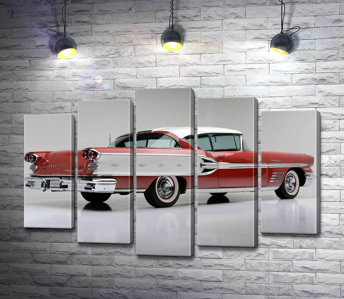 

Модульная картина ArtPoster Вишнево-белый автомобиль Pontiac Bonneville 1958 года 100x69 см Модуль №26