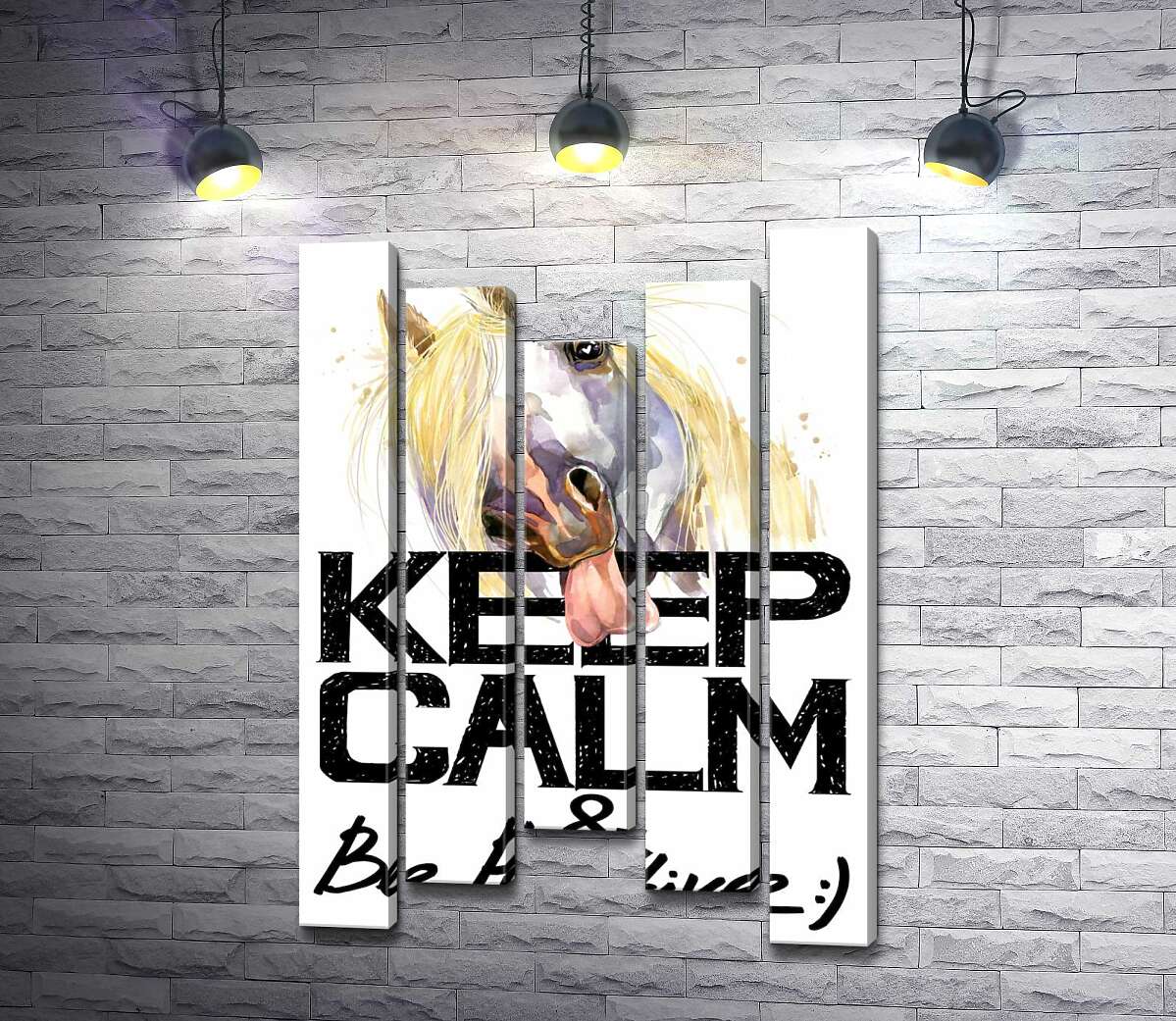 

Модульная картина ArtPoster Белый конь показывает язык над надписью "keep calm and be positive" 100x148 см Модуль №28