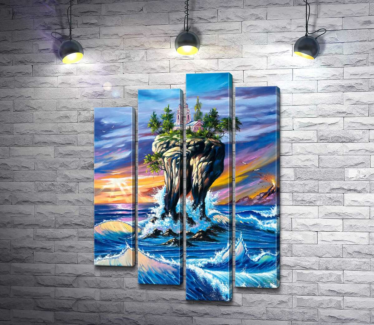 

Модульная картина ArtPoster Бурные волны омывают скалу с ратушей 80x115 см Модуль №21