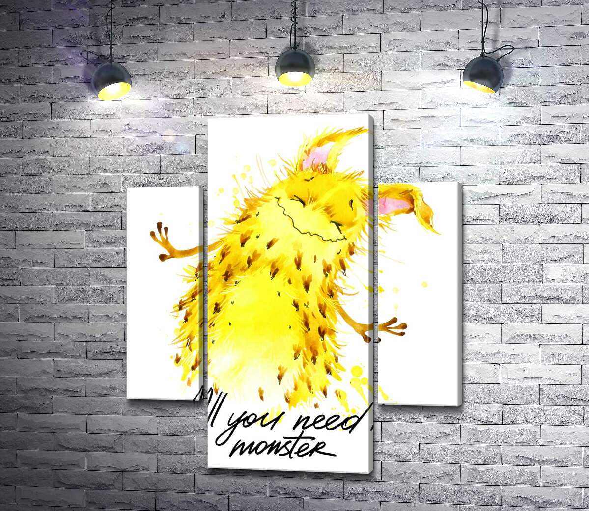 

Модульная картина ArtPoster Веселый желтый монстр с надписью "all you need is monster" 100x119 см Модуль №7