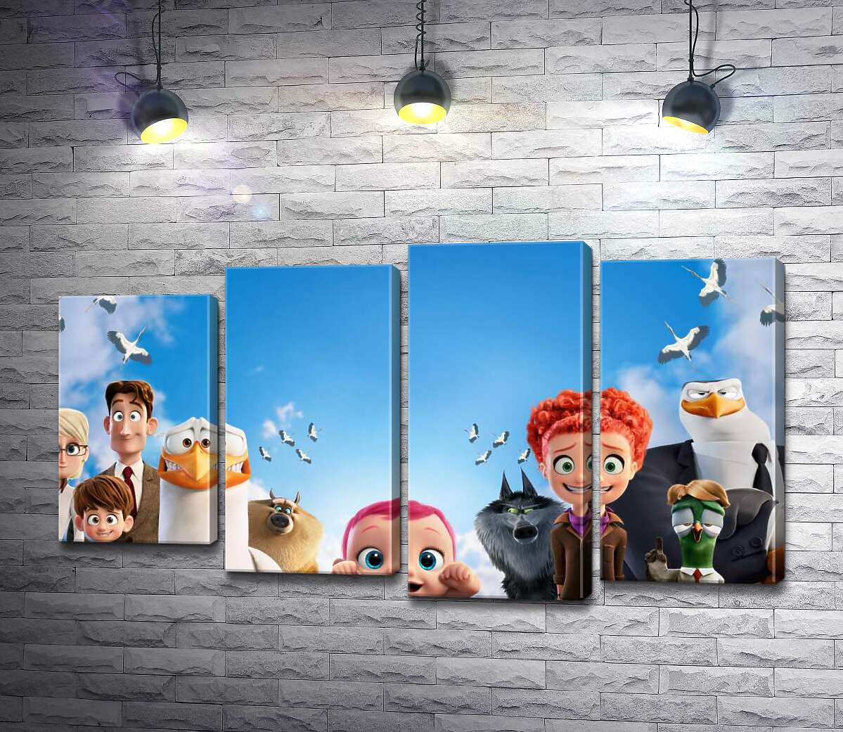 

Модульная картина ArtPoster Веселый постер с персонажами мультфильма "Аисты" 132x75 см Модуль №21