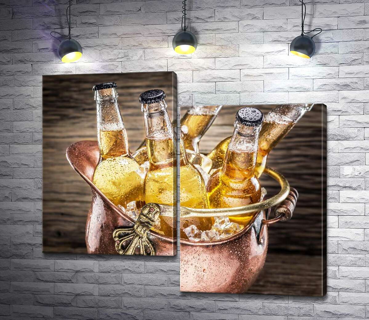 

Модульная картина ArtPoster Бутылки белого пива охлаждаются в ведерке со льдом 100x86 см Модуль №5