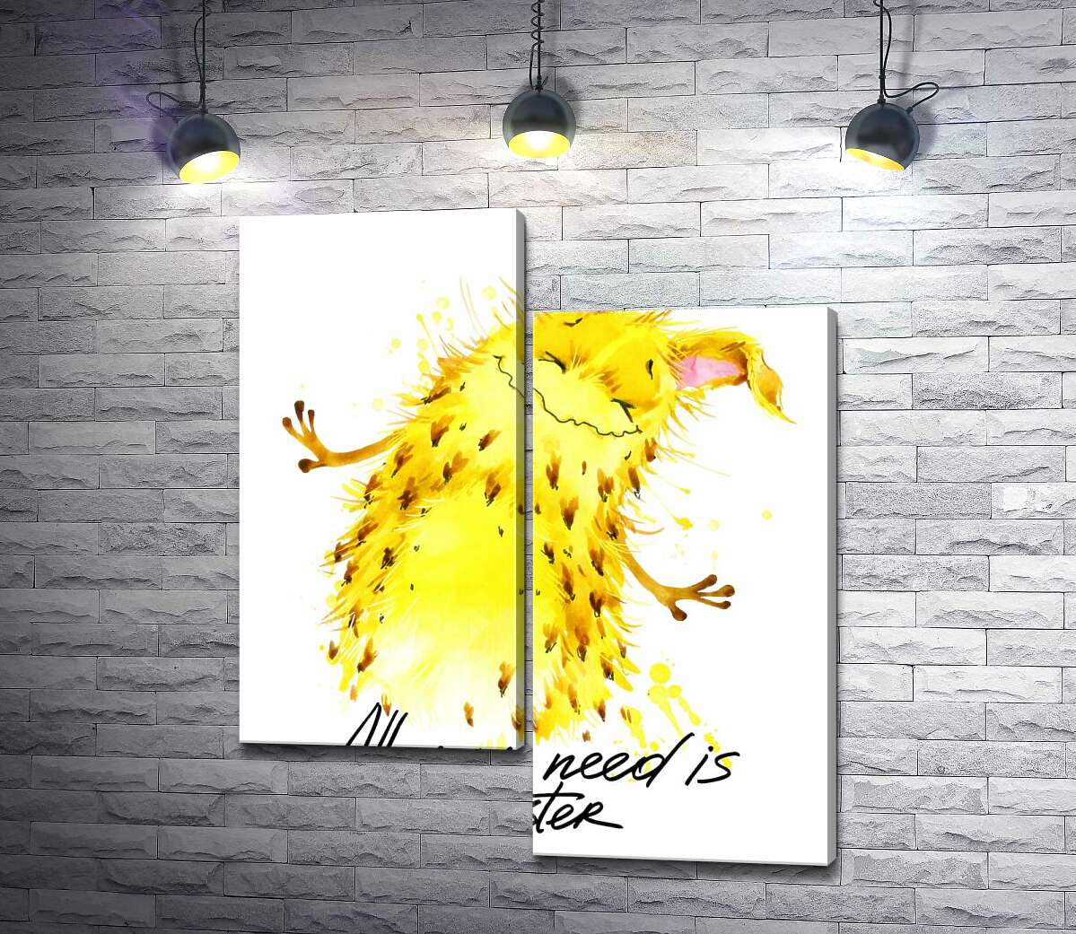 

Модульная картина ArtPoster Веселый желтый монстр с надписью "all you need is monster" 100x119 см Модуль №5