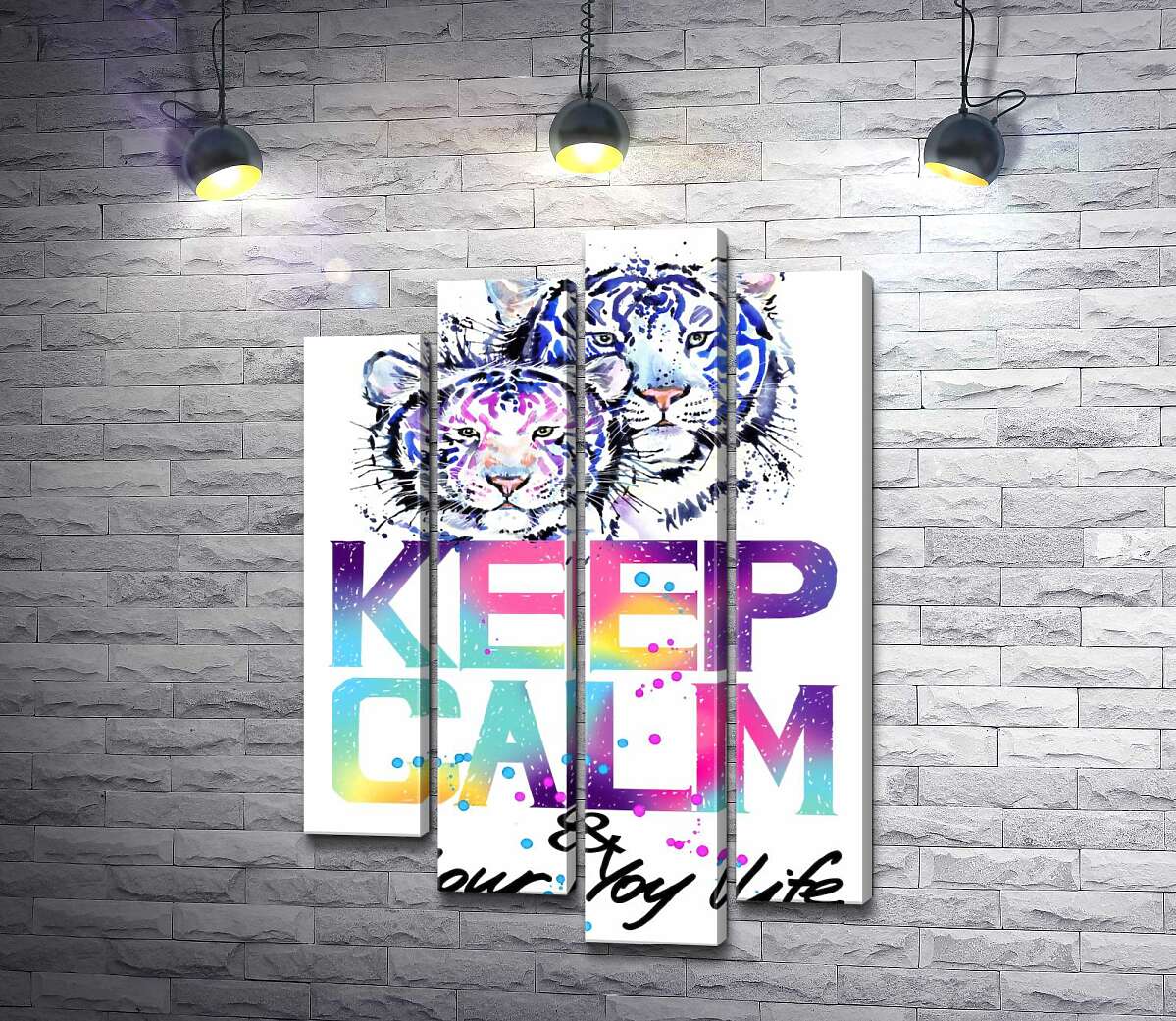 

Модульная картина ArtPoster Белые тигры под надписью "keep calm and colour your life" 80x118 см Модуль №21