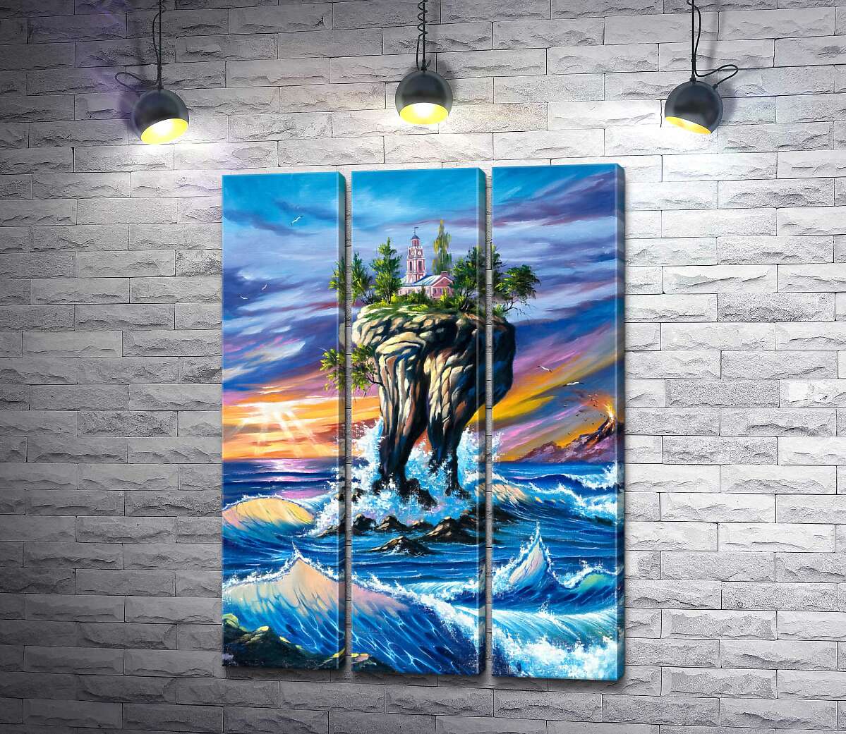 

Модульная картина ArtPoster Бурные волны омывают скалу с ратушей 132x184 см Модуль №11