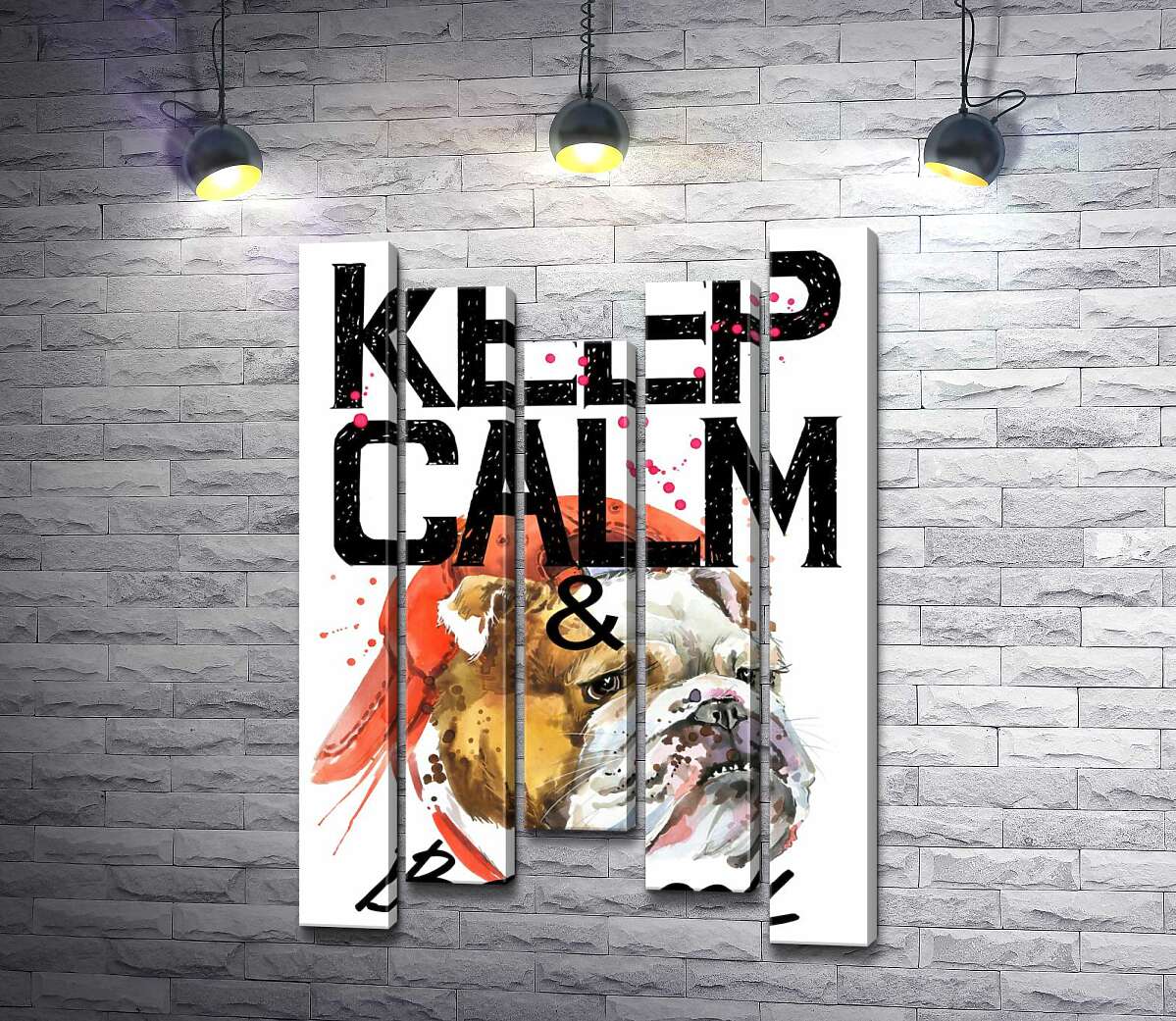 

Модульная картина ArtPoster Бульдог в красной кепке среди надписи "keep calm and be cool" 130x192 см Модуль №28
