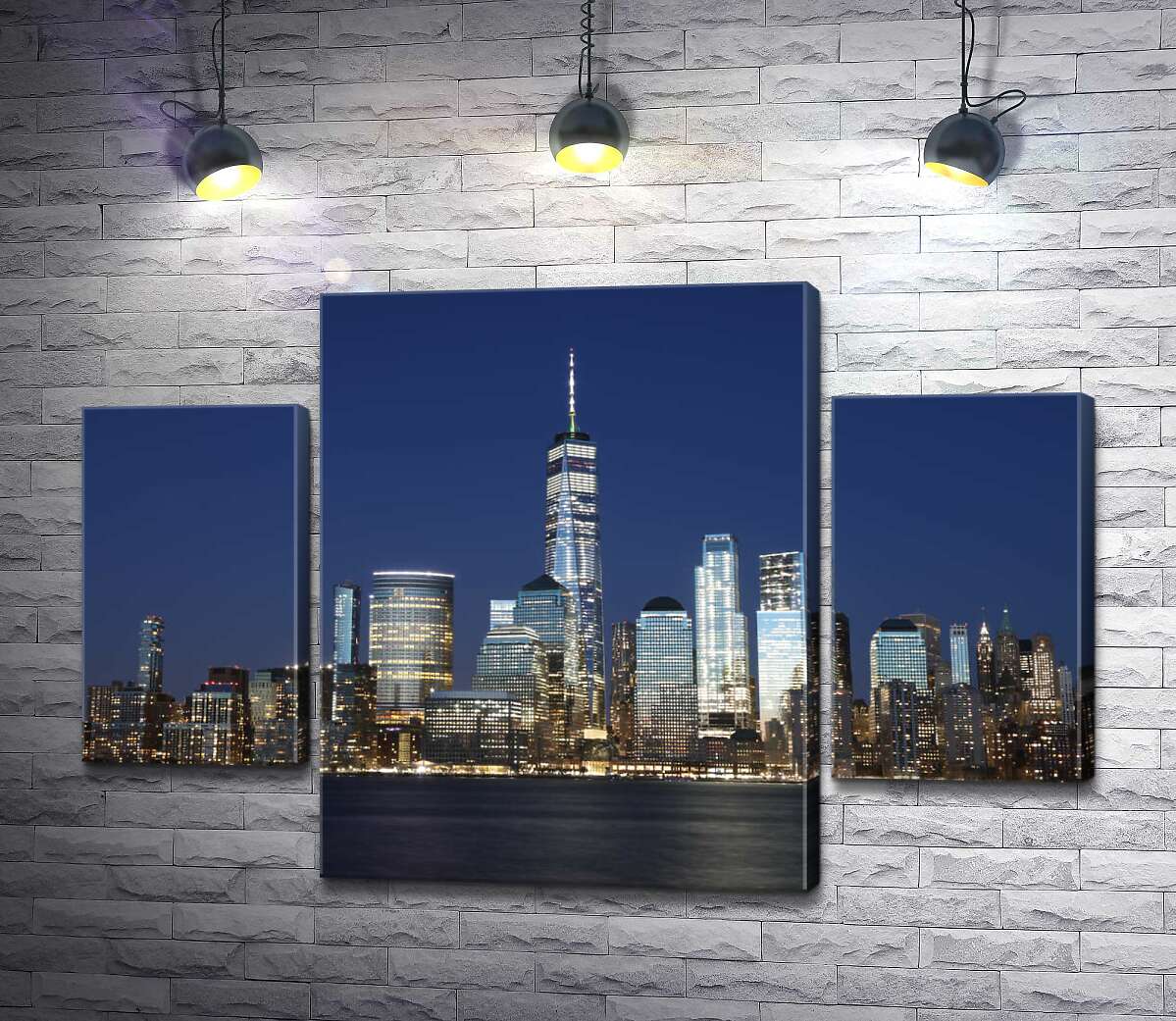 

Модульная картина ArtPoster Вид на ночные небоскребы Джерси-Сити (Jersey City) из вод реки Гудзон (Hudson River) 131x89 см Модуль №7