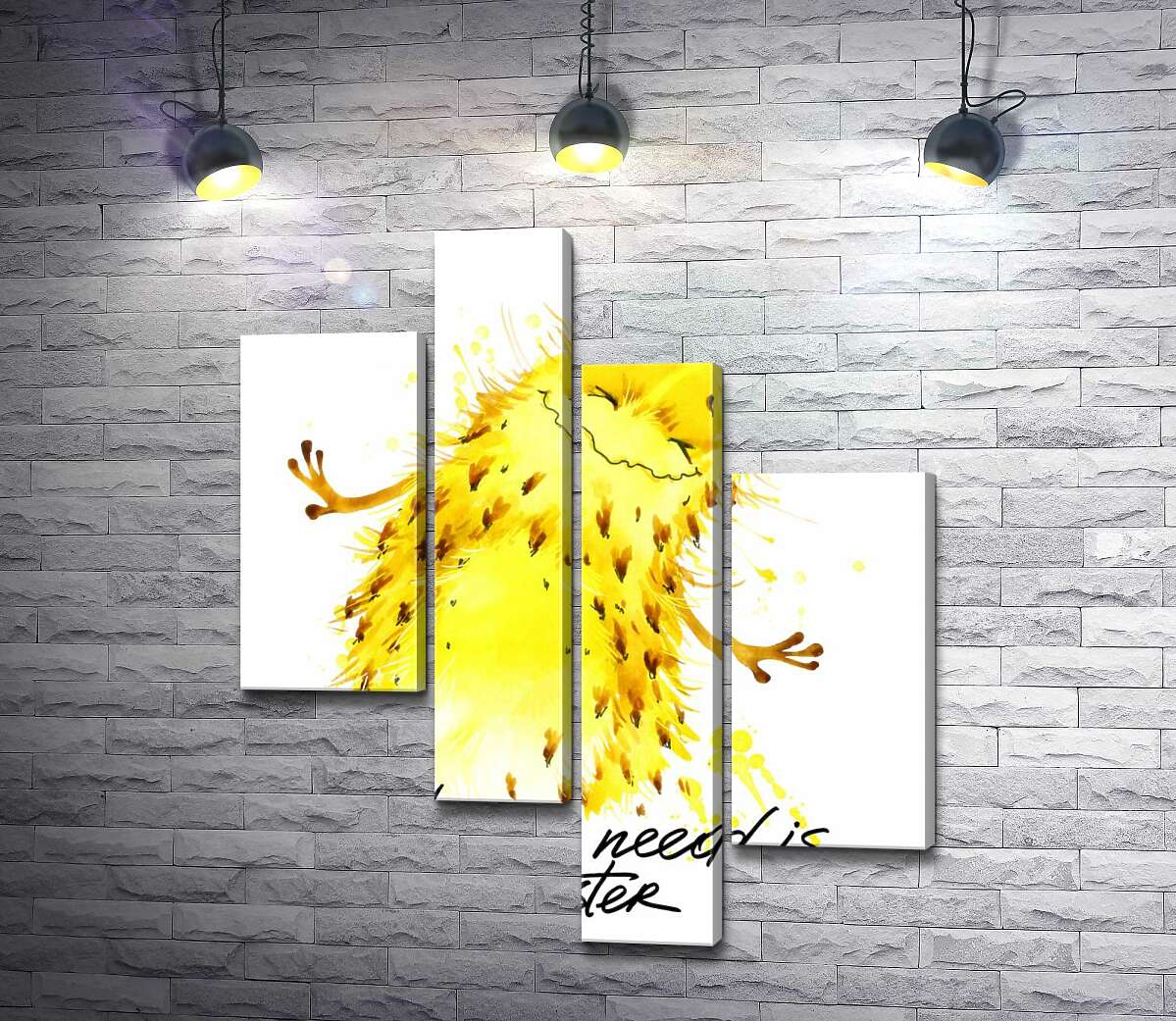 

Модульная картина ArtPoster Веселый желтый монстр с надписью "all you need is monster" 130x155 см Модуль №20