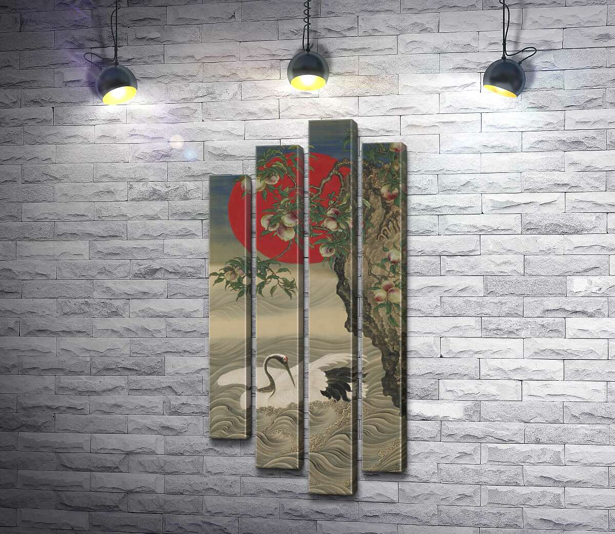 

Модульная картина ArtPoster Благоприятные символы: журавль, восходящее солнце и персики (Auspicious Symbols: Crane, Rising Sun and Peach) - Окамото Сюки (Okamoto Shuki) 80x185 см Модуль №21