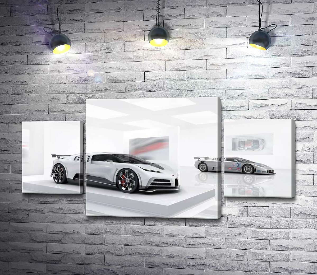 

Модульная картина ArtPoster Белый блеск спортивного автомобиля Бугатти (Bugatti Centodieci) 100x50 см Модуль №7
