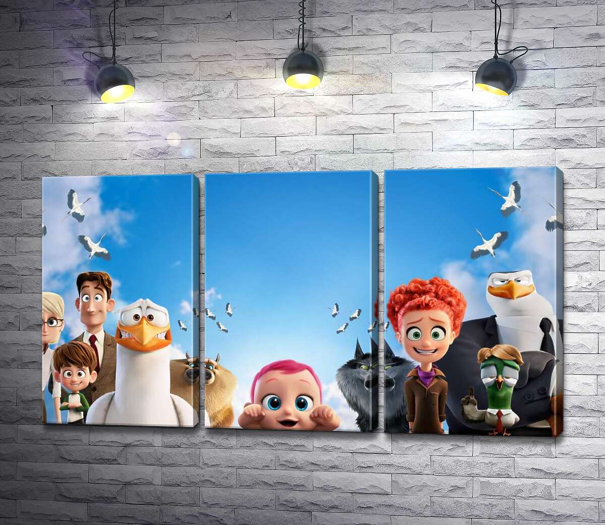 

Модульная картина ArtPoster Веселый постер с персонажами мультфильма "Аисты" 102x56 см Модуль №11